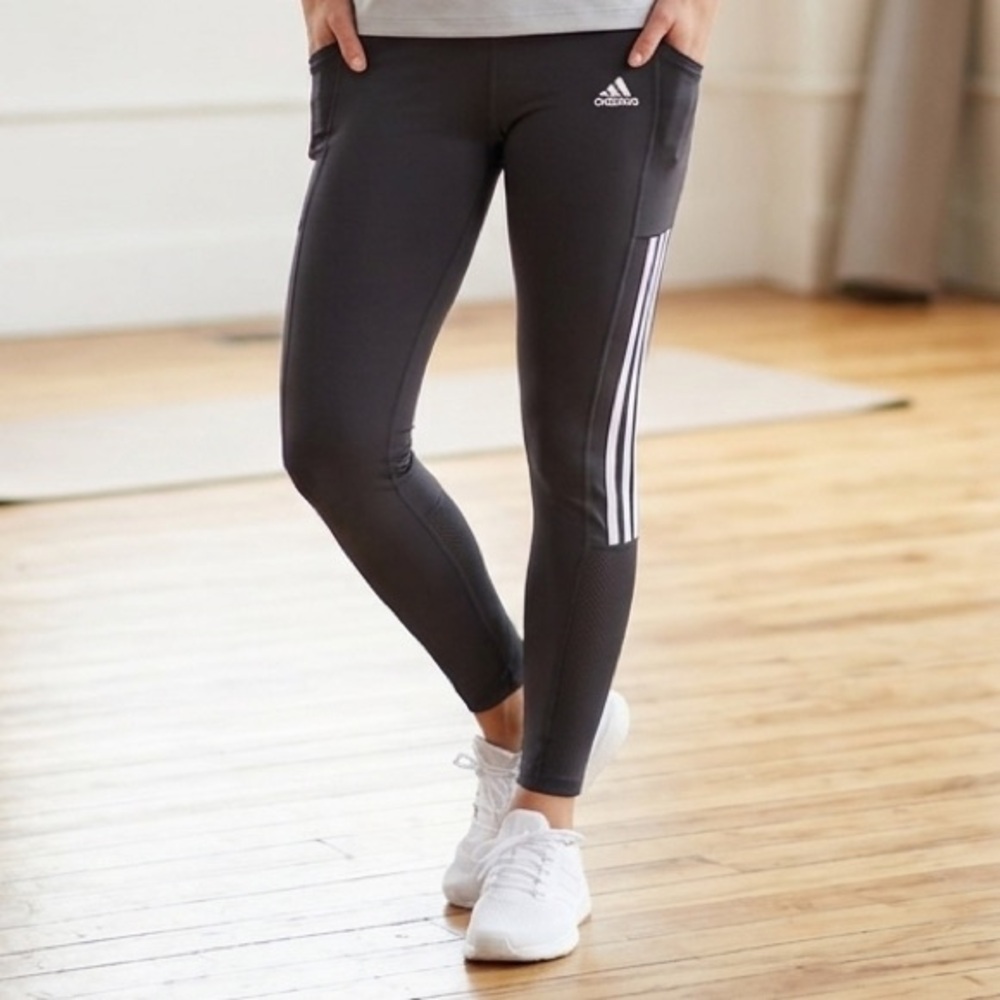 adidas Grey Primegreen Aeroready Leggings with White Three-Stripes